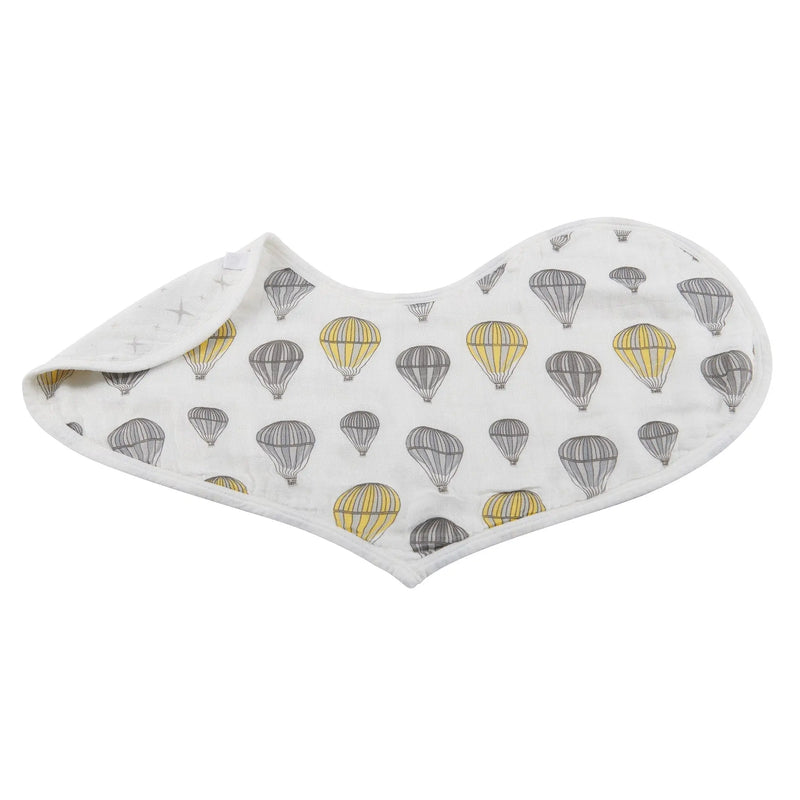 Traveler Bamboo Heart Bib with balloon print design, made from soft natural bamboo muslin.