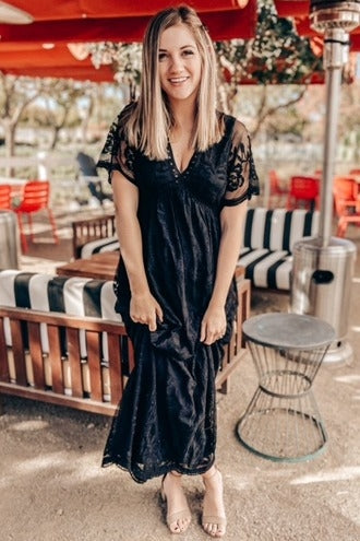 PinkBlush Black Lace Mesh Overlay Maxi Dress by PinkBlush (view 5 of 7)