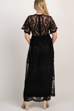 PinkBlush Black Lace Mesh Overlay Maternity Maxi Dress PinkBlush 