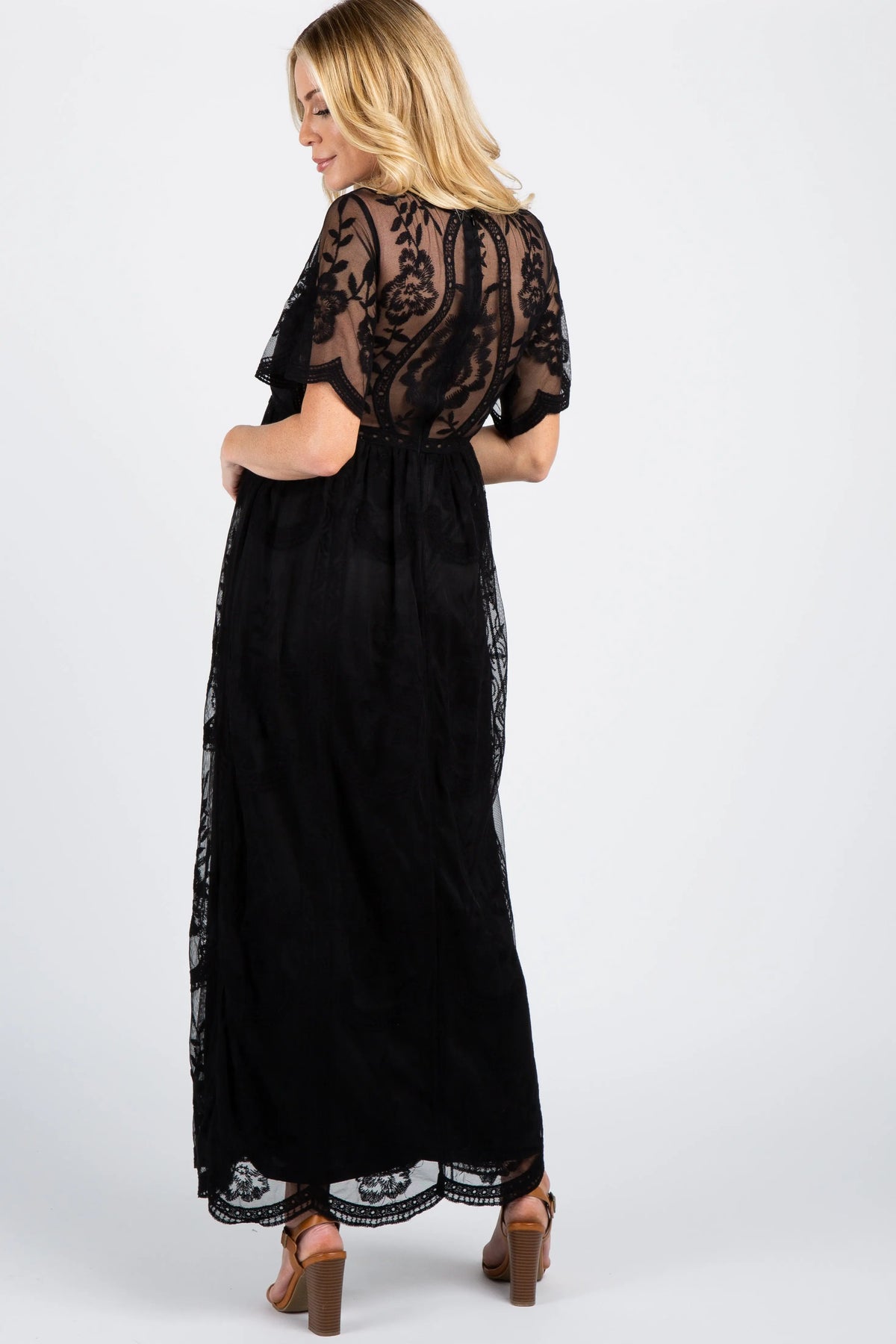 PinkBlush Black Lace Mesh Overlay Maxi Dress PinkBlush 