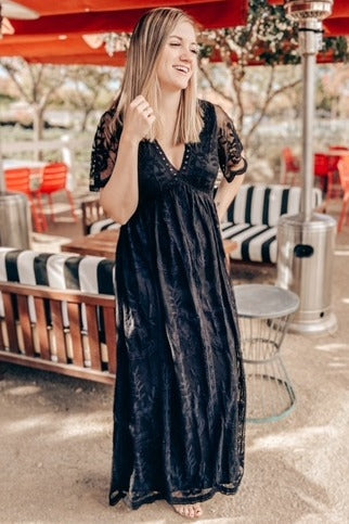 PinkBlush Black Lace Mesh Overlay Maxi Dress by PinkBlush (view 7 of 7)