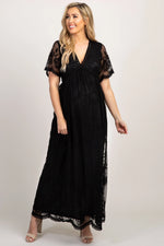 PinkBlush Black Lace Mesh Overlay Maternity Maxi Dress PinkBlush 