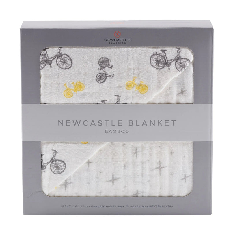 Vintage Bicycle and Northern Star Bamboo Muslin Blanket in Packaging