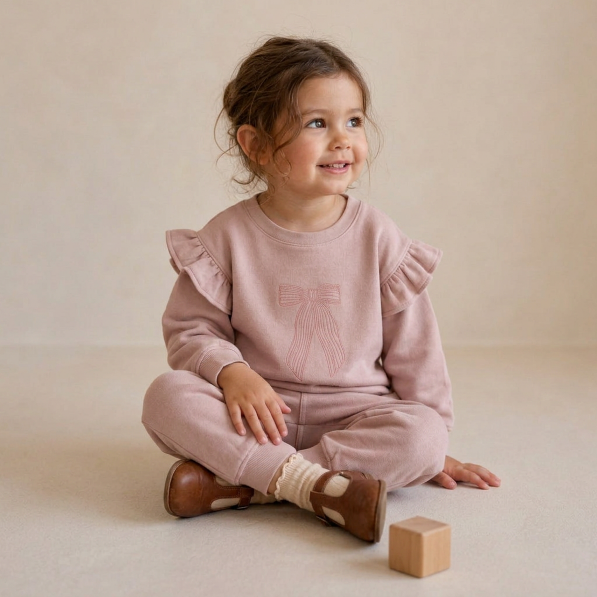 Organic Fleece Ruffle Sleeve Sweatshirt - Bow by Makemake Organics