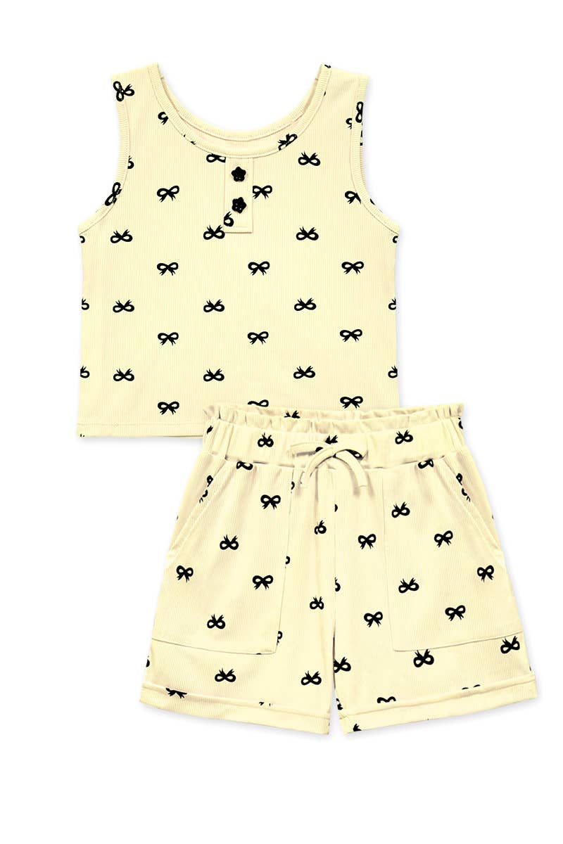 Cutie Patootie Clothing - TKSS-D25-3645T Toddler's 2 pc Short Set w/ Bow Print - Banana Yellow / 4T by Cutie Patootie Clothing at Everetts Place