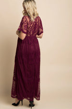 Elegant Burgundy Lace Maternity Maxi Dress with Scalloped Trim for Moms - Everetts Place