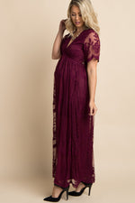 Elegant Lace Mesh Overlay Maternity Maxi Dress by PinkBlush