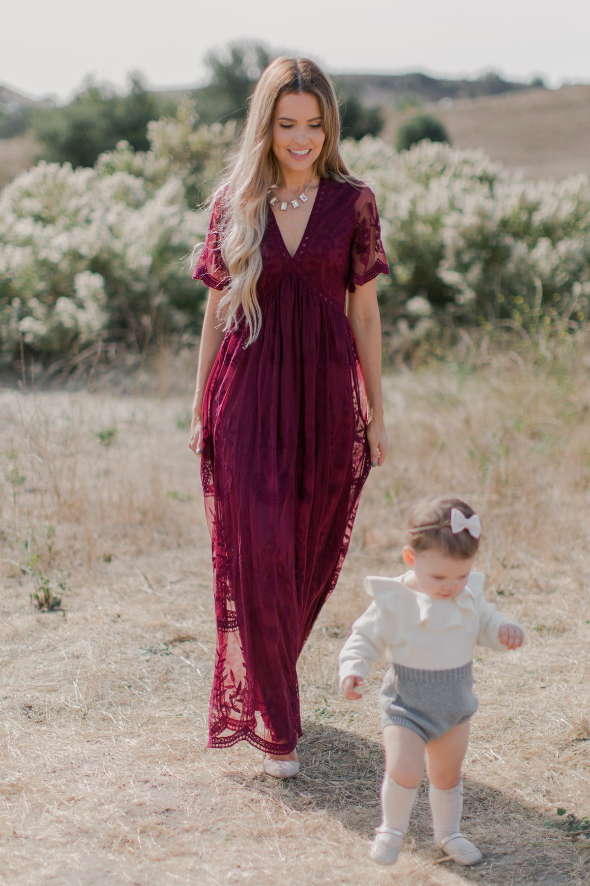 Full-Length Lace Mesh Overlay Maxi Dress by PinkBlush