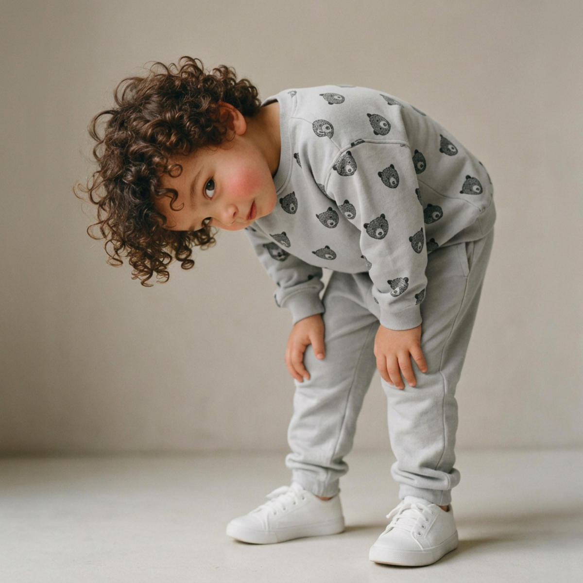 Organic fleece sweatshirt with a woodland bear design on the front, long sleeves and crew neck