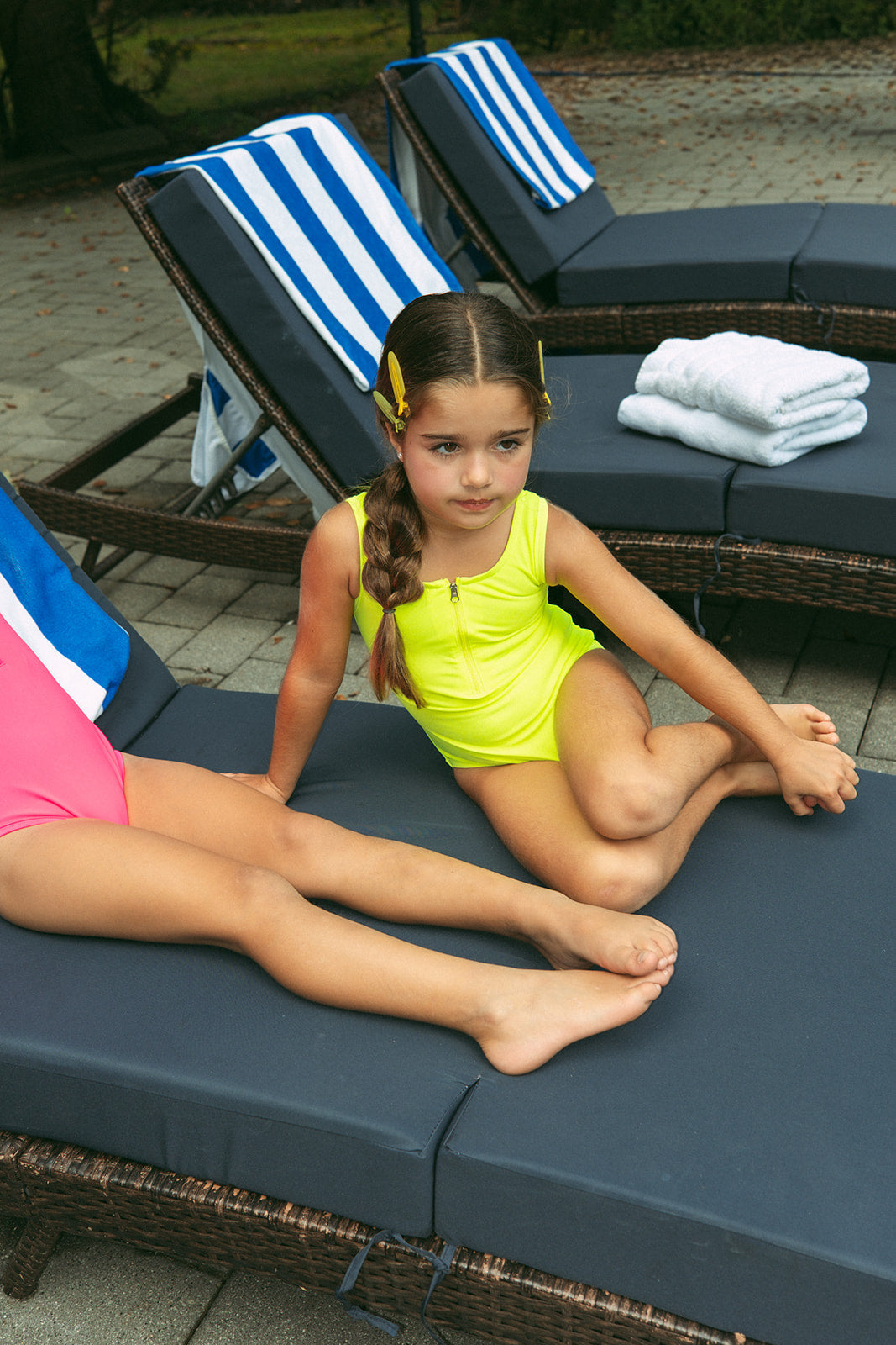 Mesh Neon Swimsuit Yellow For Kids With Front Zipper One Piece