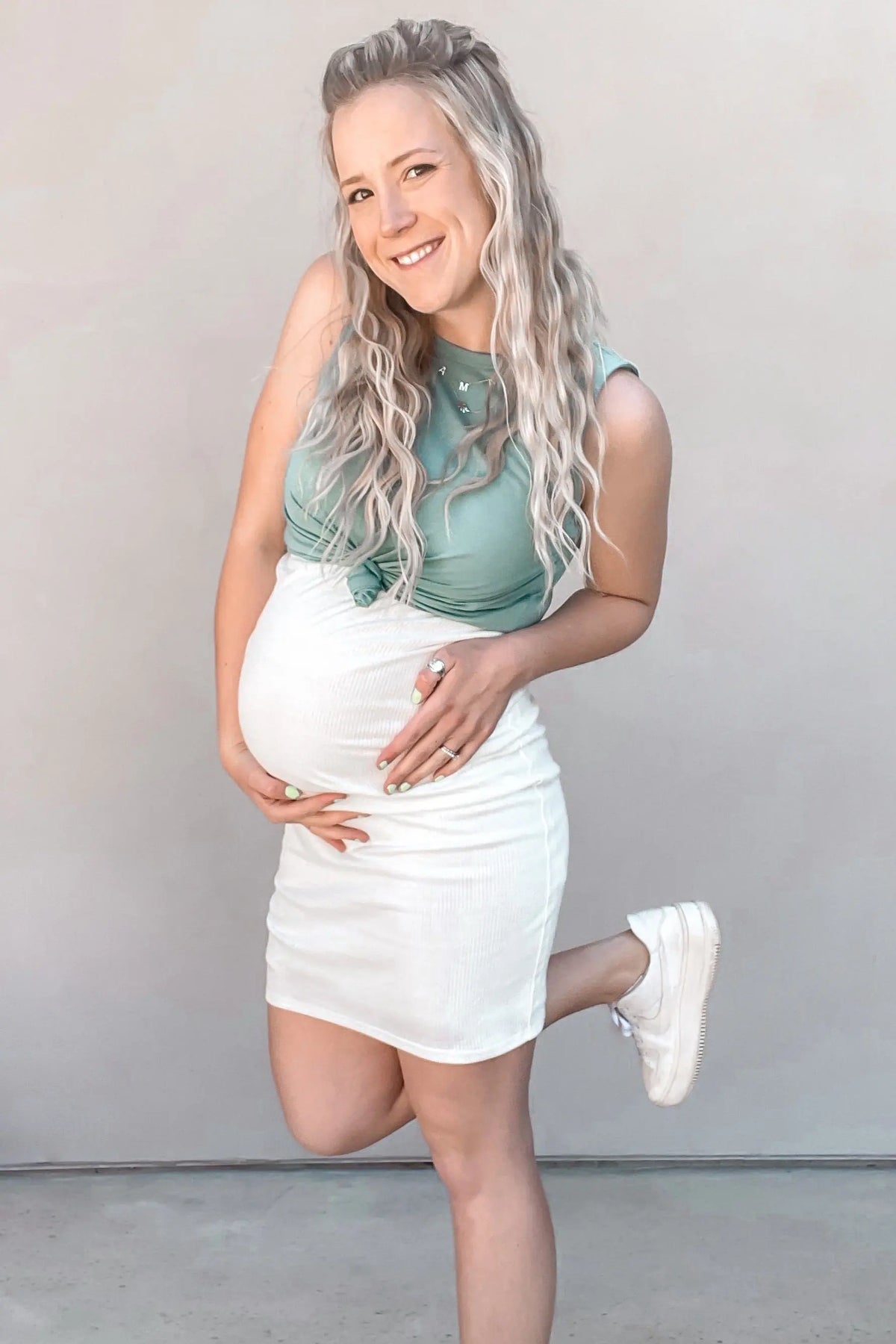 PinkBlush Ivory Sleeveless Ribbed Fitted Maternity Dress PinkBlush 