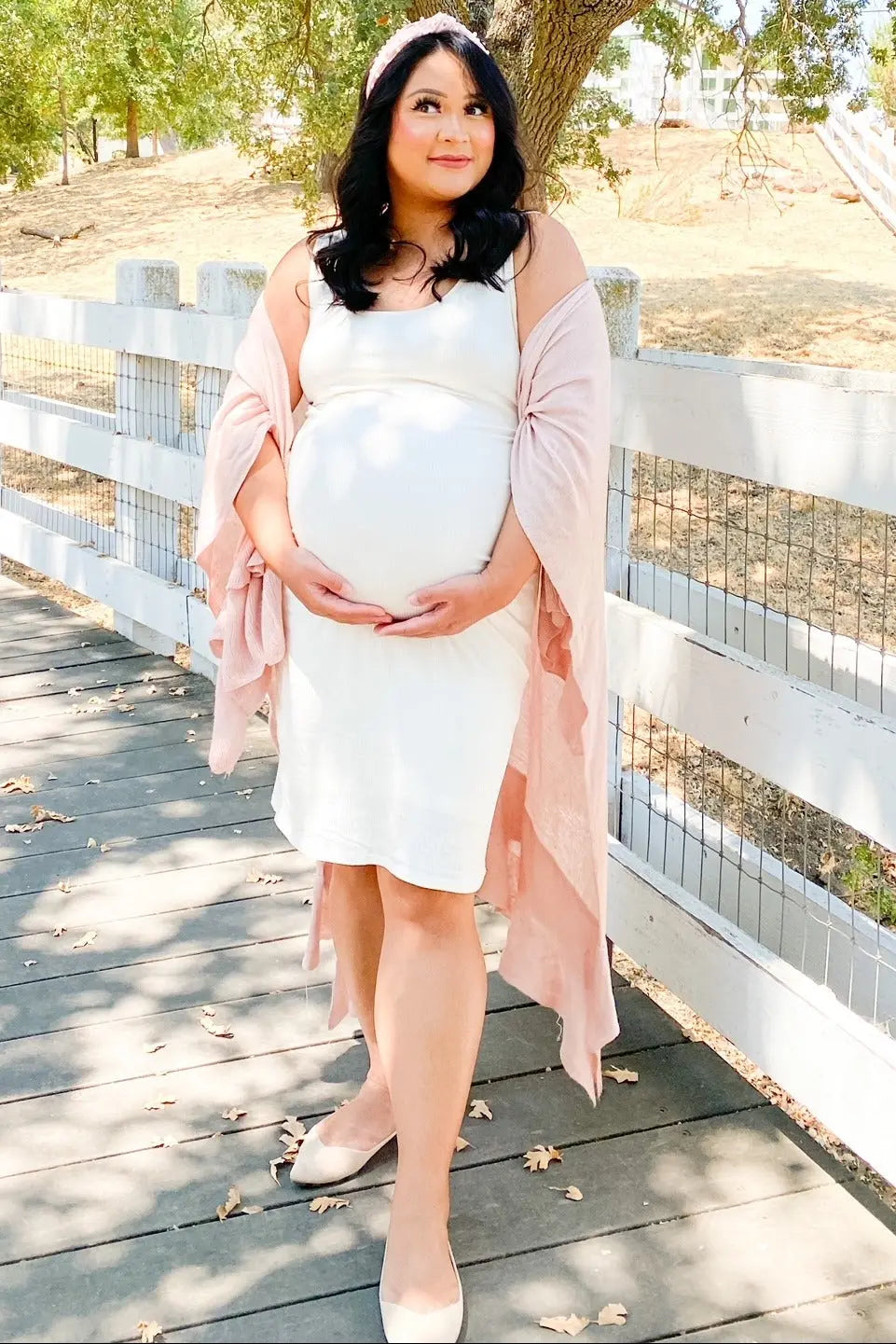 PinkBlush Ivory Sleeveless Ribbed Fitted Maternity Dress PinkBlush 