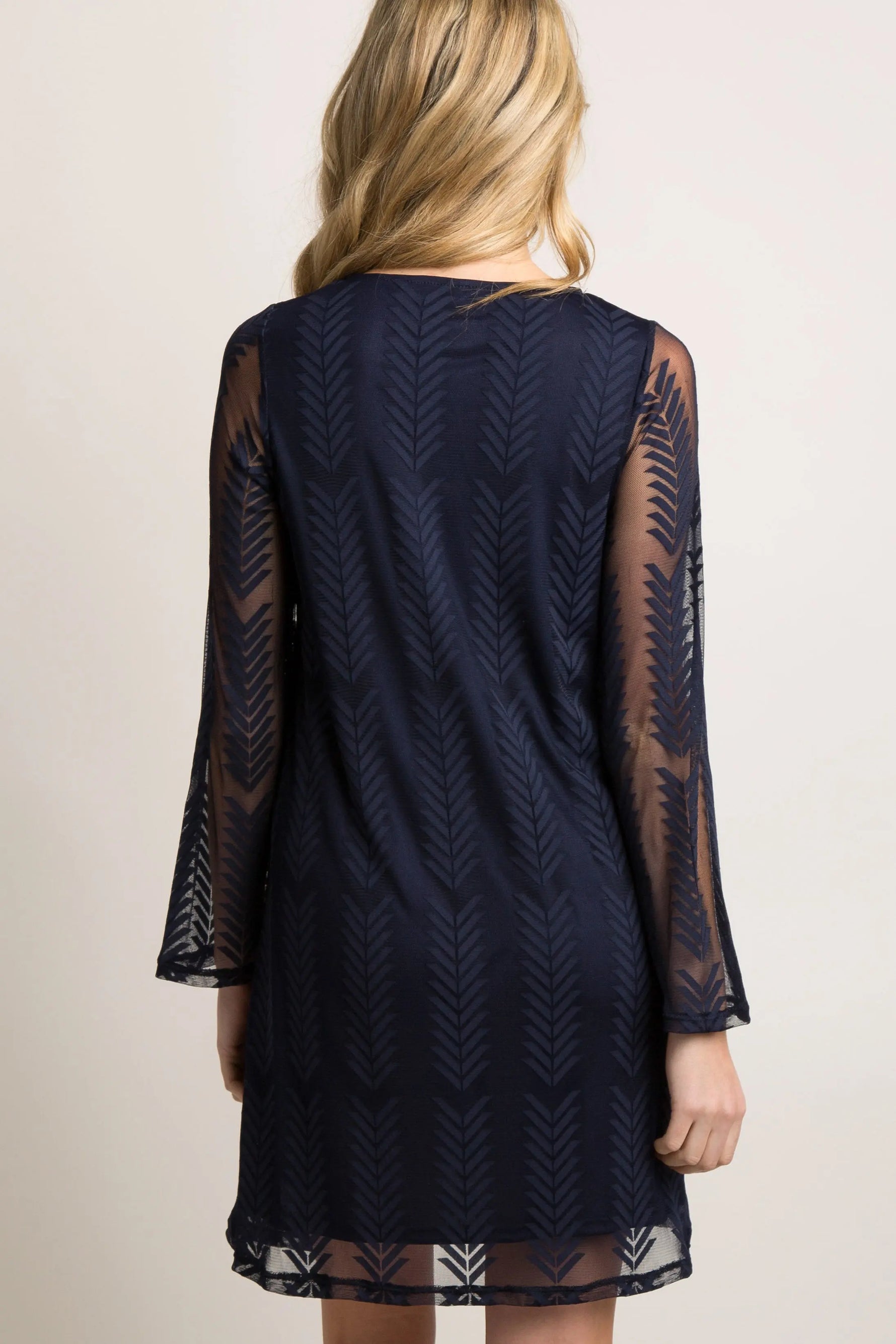 PinkBlush Navy Mesh Overlay Maternity Dress with Long Sleeves for Moms - Everetts Place