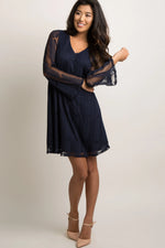 PinkBlush Navy Mesh Overlay Maternity Dress with Long Sleeves for Moms - Everetts Place