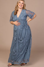 PinkBlush Blue Lace Mesh Overlay Plus Maternity Maxi Dress by PinkBlush at Everetts Place