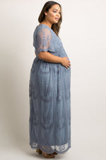 PinkBlush Blue Lace Mesh Overlay Plus Maternity Maxi Dress by PinkBlush at Everetts Place