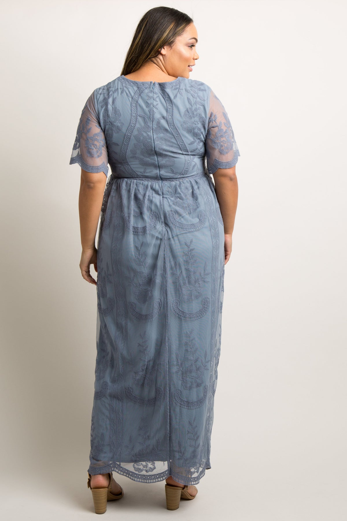 PinkBlush Blue Lace Mesh Overlay Plus Maternity Maxi Dress by PinkBlush at Everetts Place