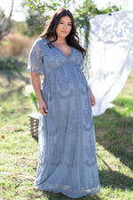 PinkBlush Blue Lace Mesh Overlay Plus Maternity Maxi Dress by PinkBlush at Everetts Place
