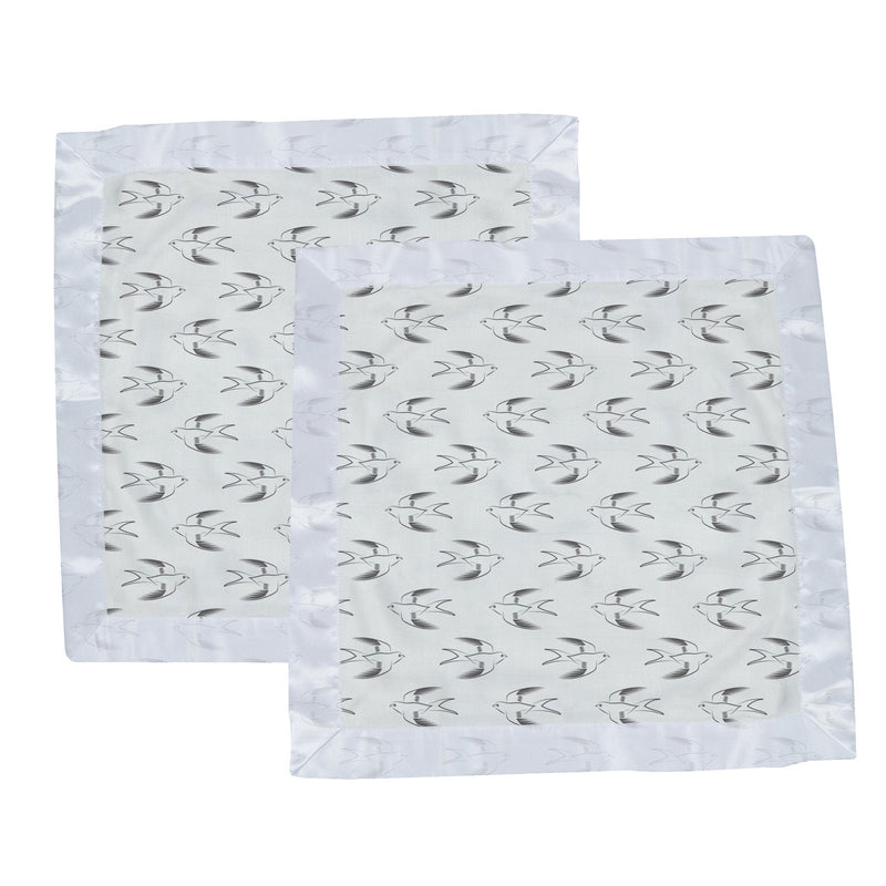 Bamboo muslin security blanket with sparrow pattern, 16x16 inches, set of two.