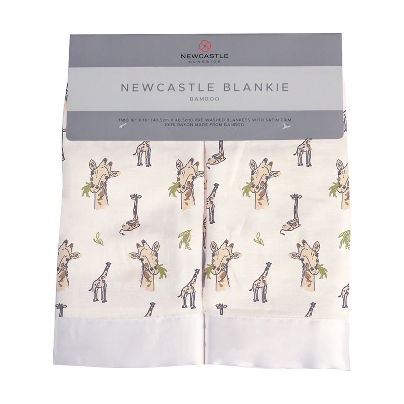 Hungry Giraffe Bamboo Muslin Security Baby Blankie with giraffe print, 16x16 inches, made from 100% natural bamboo muslin.