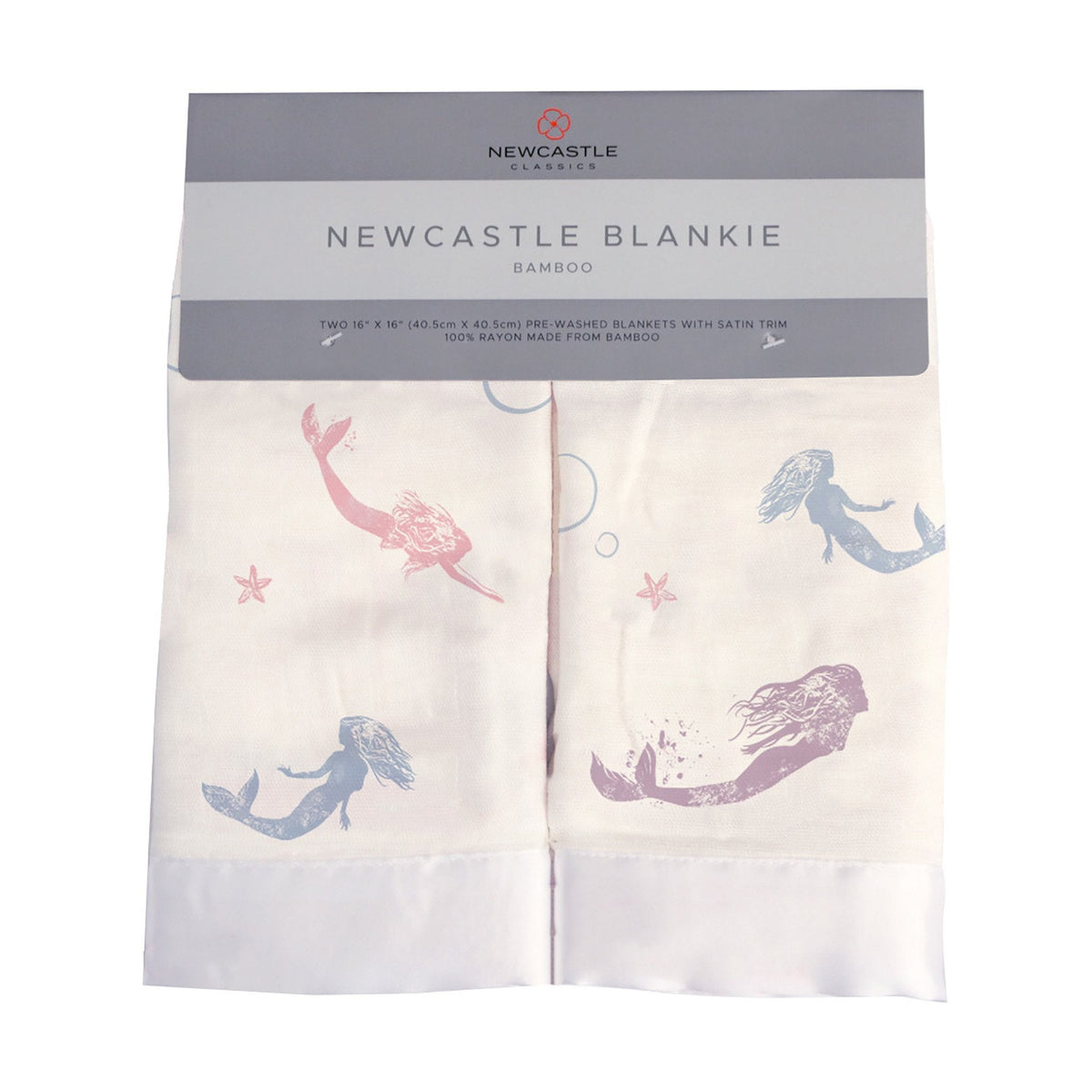 Small square bamboo muslin security blankie in an under-the-sea mermaid print