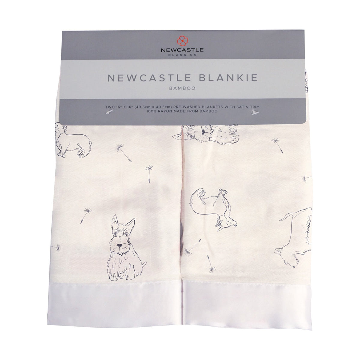 Square bamboo muslin security blanket printed with a corgi design