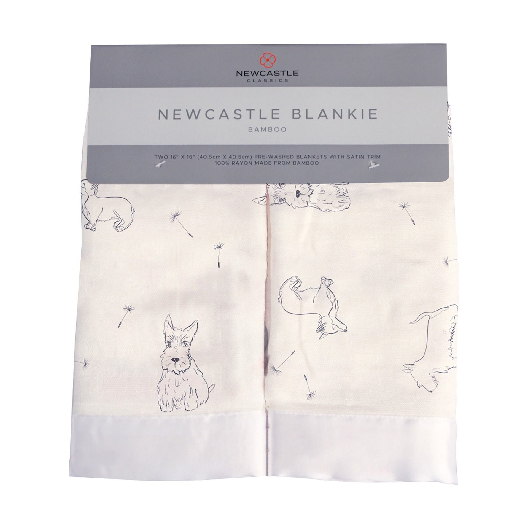 Square bamboo muslin security blanket printed with a corgi design