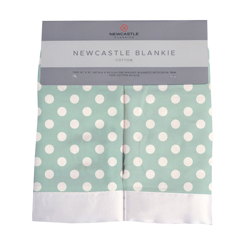 Jade polka dot cotton muslin baby security blankie, size 16"x16".