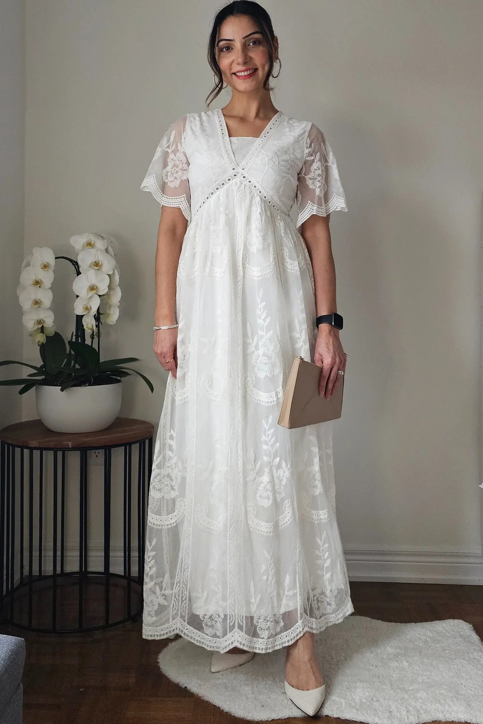 PinkBlush White Lace Mesh Overlay Maxi Dress PinkBlush 