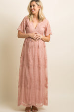 Light Pink Lace Mesh Overlay Maternity Maxi Dress by PinkBlush (view 1 of 14)