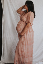 Light Pink Lace Mesh Overlay Maternity Maxi Dress by PinkBlush (view 7 of 14)