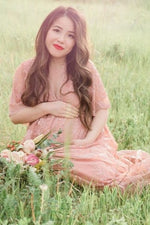 Light Pink Lace Mesh Overlay Maternity Maxi Dress by PinkBlush (view 8 of 14)