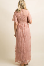 Light Pink Lace Mesh Overlay Maternity Maxi Dress by PinkBlush (view 3 of 14)