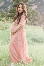 Light Pink Lace Mesh Overlay Maternity Maxi Dress by PinkBlush (view 9 of 14)