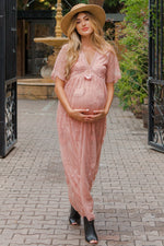 Light Pink Lace Mesh Overlay Maternity Maxi Dress by PinkBlush (view 4 of 14)