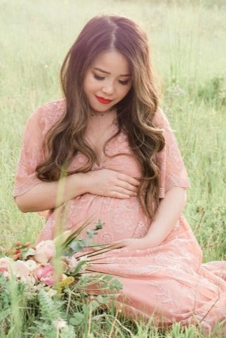 Light Pink Lace Mesh Overlay Maternity Maxi Dress by PinkBlush (view 10 of 14)