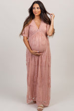 Light Pink Lace Mesh Overlay Maternity Maxi Dress by PinkBlush (view 6 of 14)