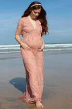 Light Pink Lace Mesh Overlay Maternity Maxi Dress by PinkBlush (view 13 of 14)
