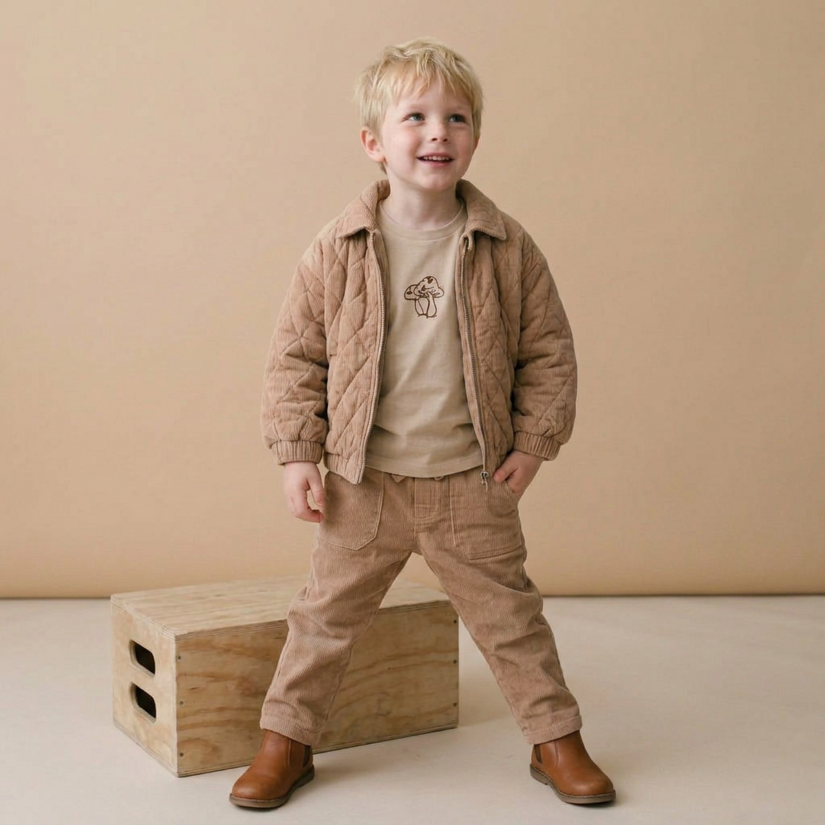 Organic Quilted Bomber Corduroy Jacket - Taupe by Makemake Organics