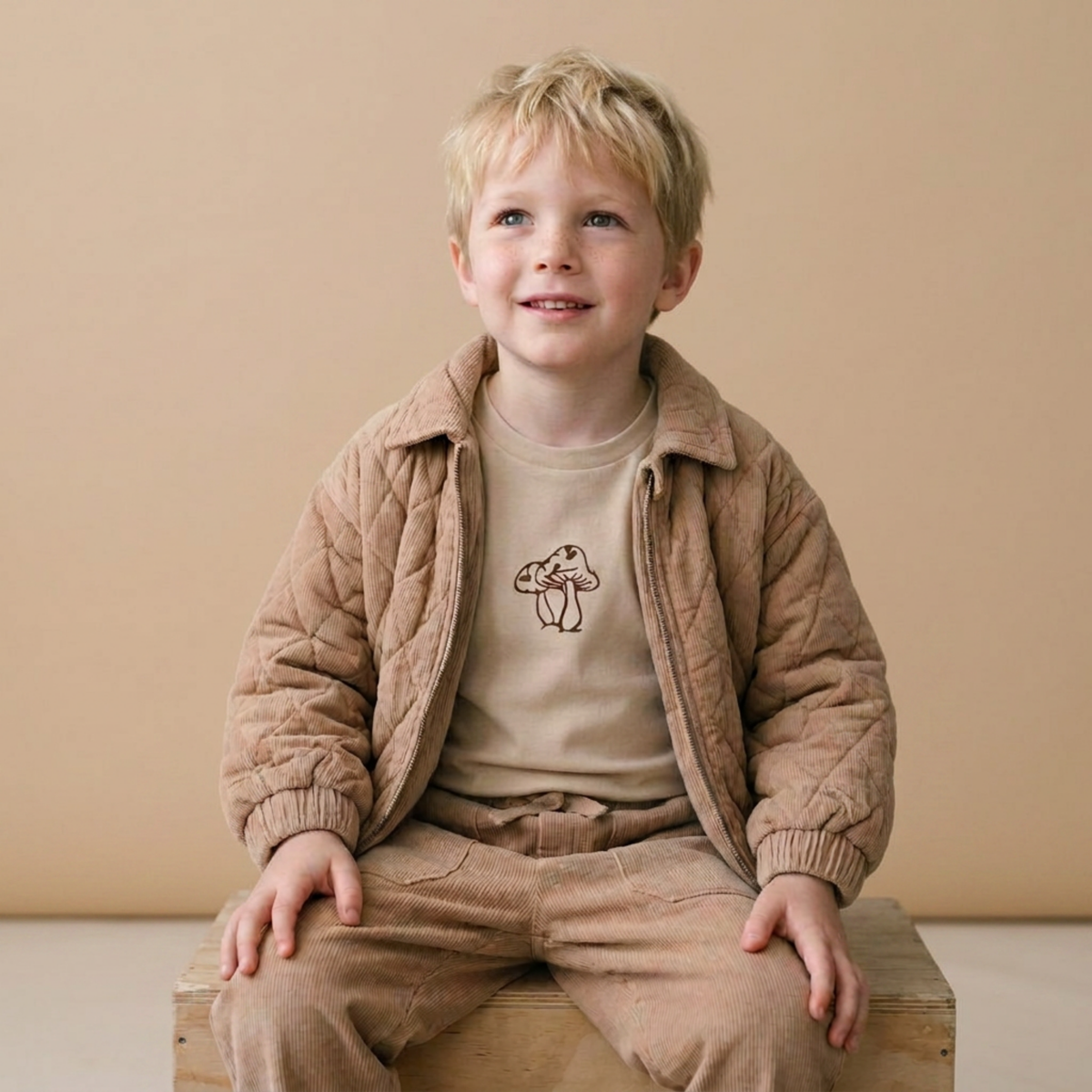 Organic Quilted Bomber Corduroy Jacket - Taupe by Makemake Organics