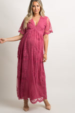 PinkBlush Magenta Lace Mesh Overlay Maternity Maxi Dress by PinkBlush (view 1 of 8)