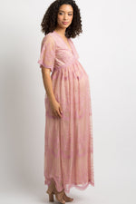 Pink Lace Mesh Overlay Maternity Maxi Dress by PinkBlush