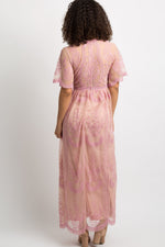 Pink Lace Mesh Overlay Maternity Maxi Dress by PinkBlush