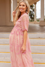 Pink Lace Mesh Overlay Maternity Maxi Dress by PinkBlush