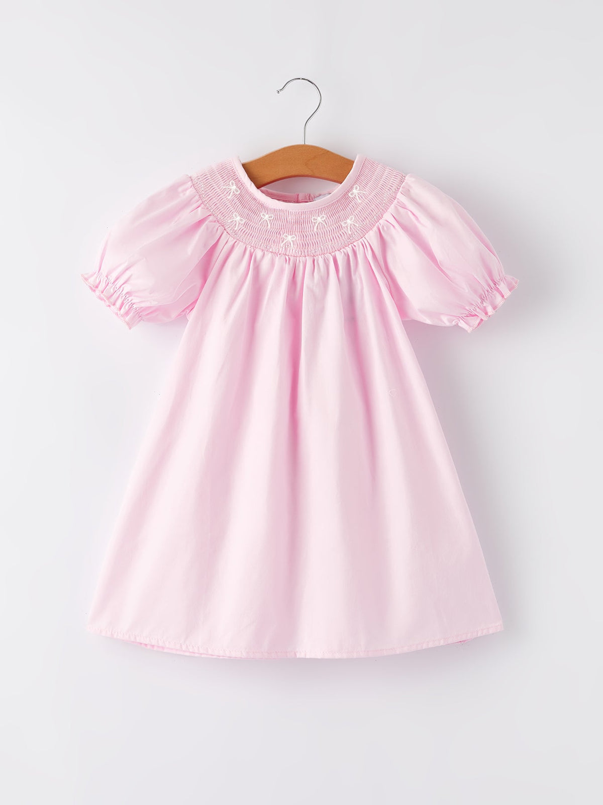 White Bow Smock Embroidered Pink Dress - Sleeve, Pink, Textile, Dress, One-piece garment | Everetts Place