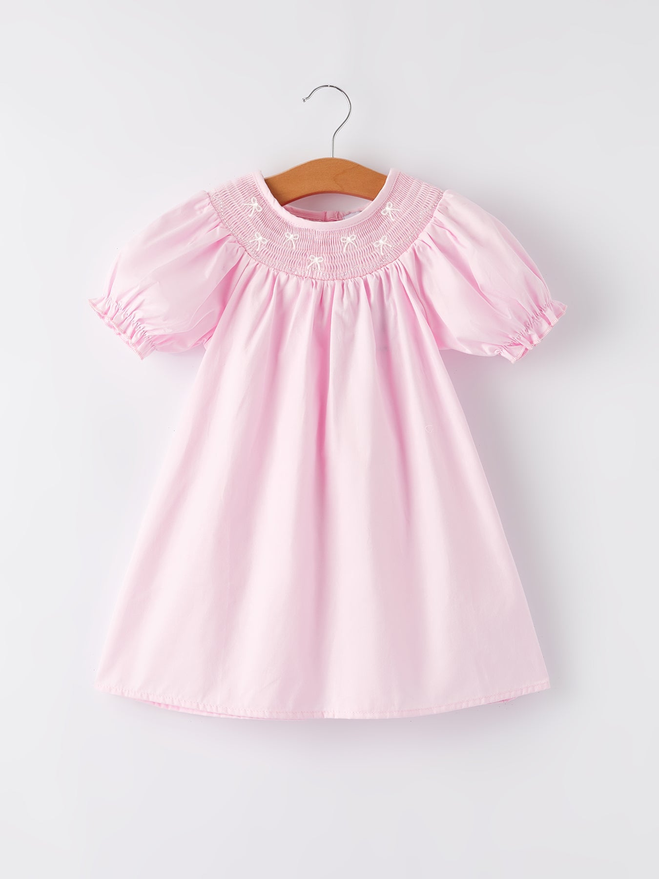 White Bow Smock Embroidered Pink Dress - Sleeve, Pink, Textile, Dress, One-piece garment | Everetts Place