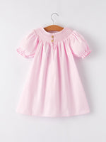 White Bow Smock Embroidered Pink Dress by Rylee Faith Designs at Everetts Place