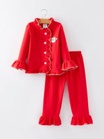 Christmas Red Girls Embroidered Pajamas by Rylee Faith Designs