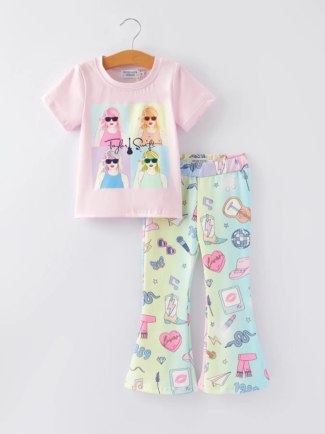 Rylee Faith Designs TS Print Girls Milk Silk Color Outfits for Stylish Kids - Apparel & Accessories > Clothing > Baby & Toddler Clothing Outfit