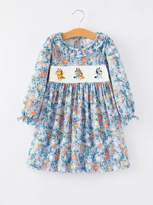 Girls Fall Cartoon Embroidery Dress with Comfortable Fit Rylee Faith Designs